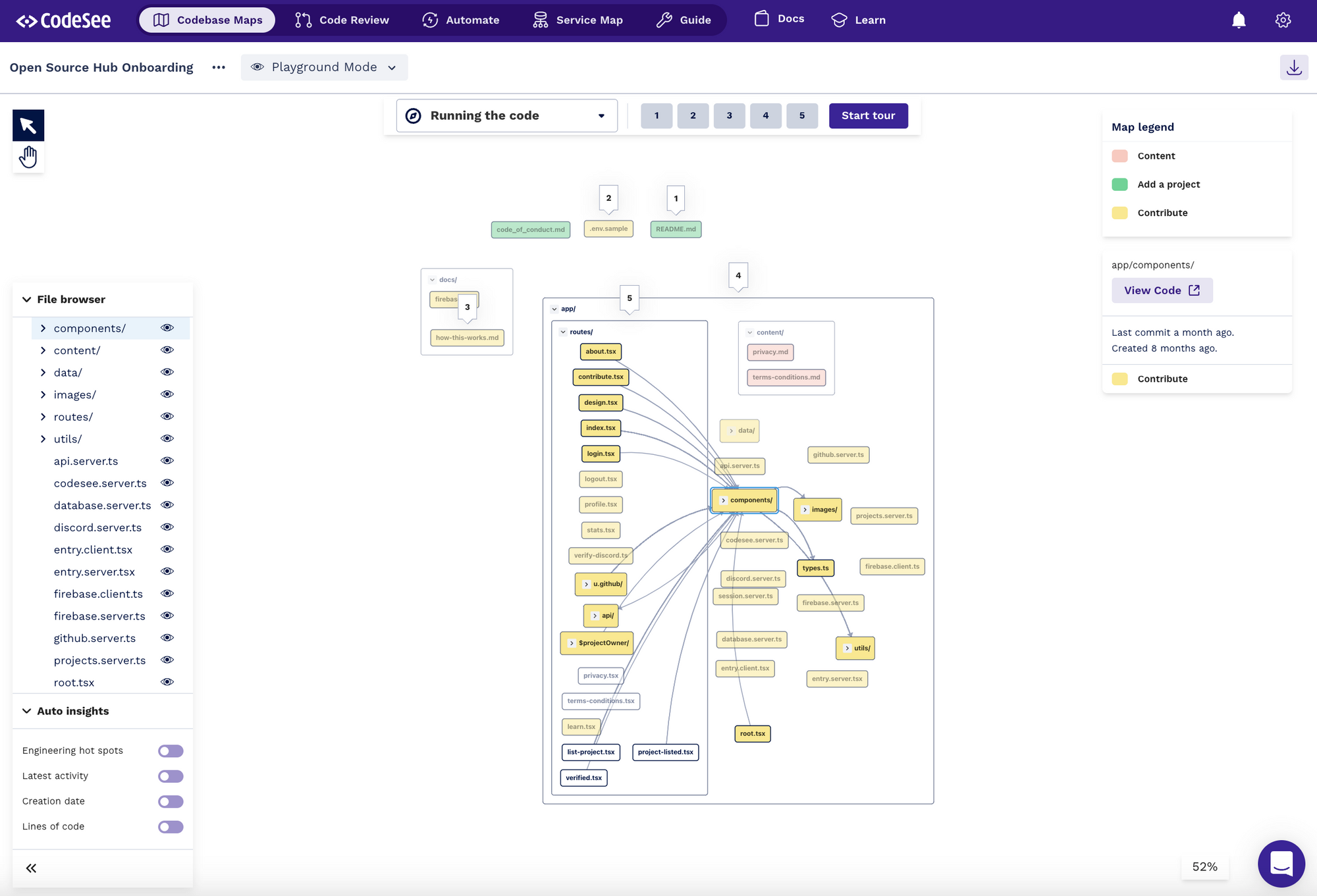 Open Source Hub Onboarding Codebase map with Product Tour in CodeSee